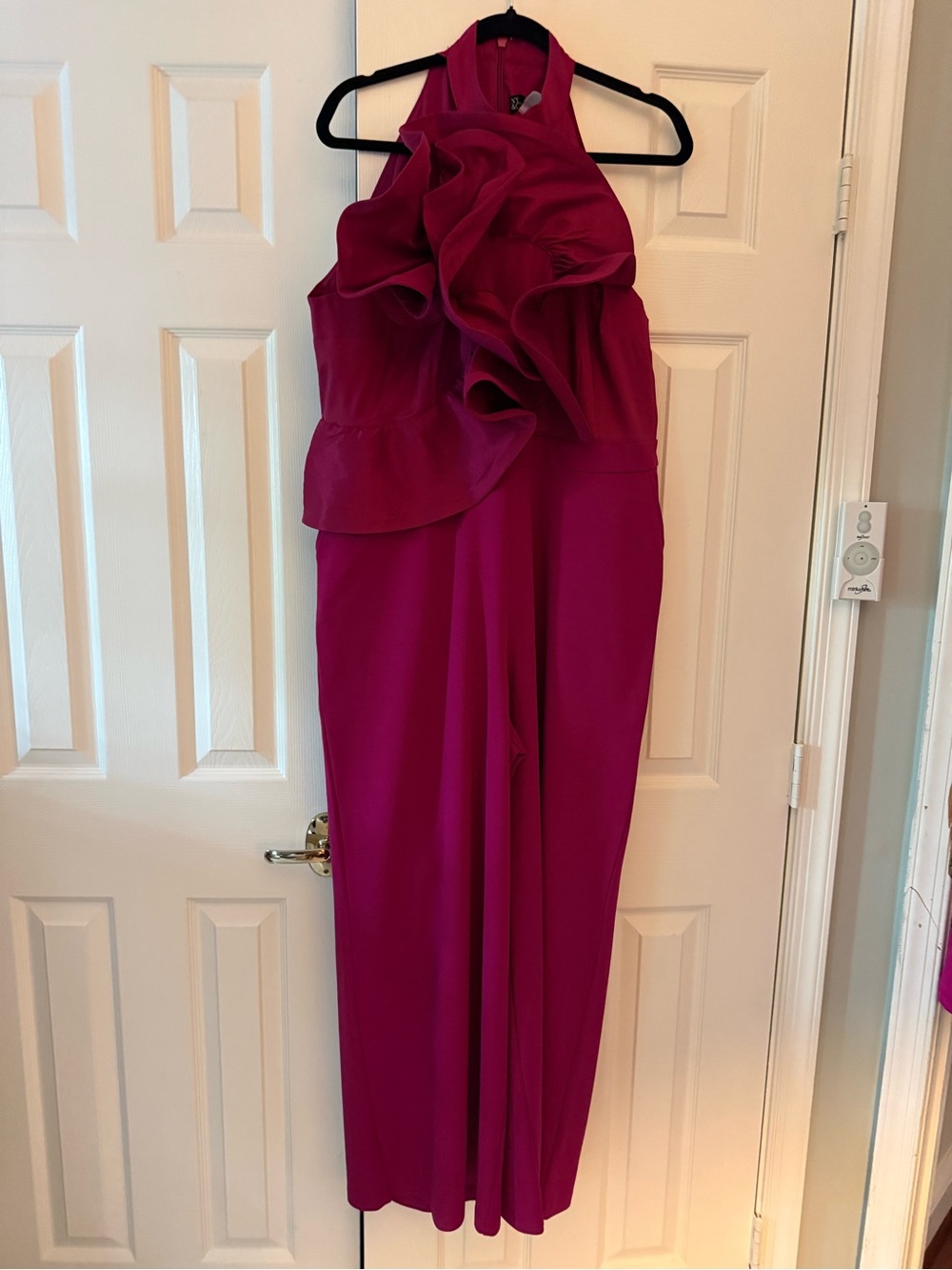 Halter Ruffle Evening Jumpsuit in Fuchsia